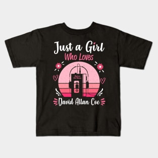 Just A Girl Who Loves David Allan Coe Retro Headphones Kids T-Shirt